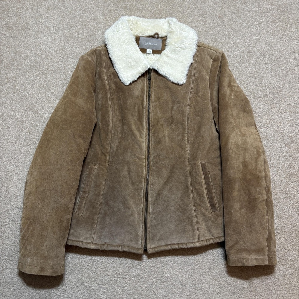 Croft & Barrow Suede Jacket‎ Womens Medium Brown Faux Shearling Lined Full Zip